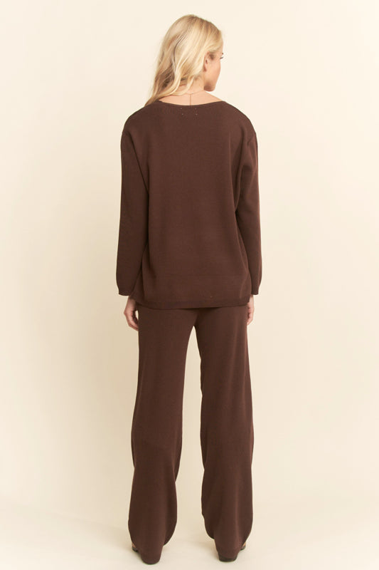Women's 2-Piece Knit Lounge Set | V-Neck Sweater & Wide-Leg Pants with Pockets