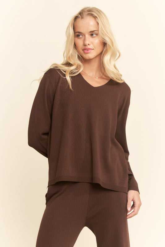 Women's 2-Piece Knit Lounge Set | V-Neck Sweater & Wide-Leg Pants with Pockets