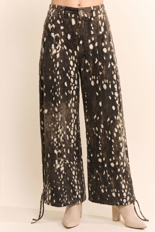 Bambi Spotted Corduroy Wide Leg Pants – Chocolate Brown High Waist Printed Trousers