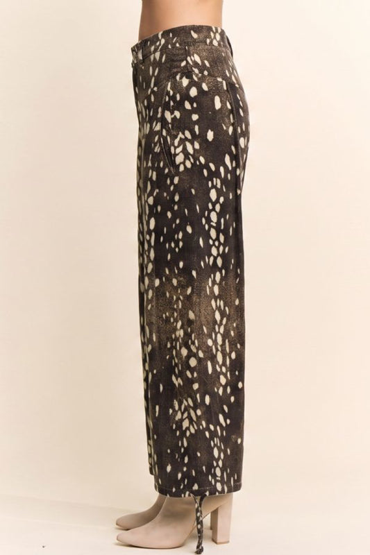 Bambi Spotted Corduroy Wide Leg Pants – Chocolate Brown High Waist Printed Trousers