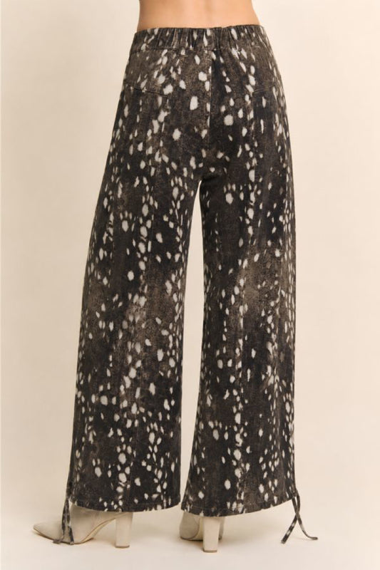 Bambi Spotted Corduroy Wide Leg Pants – Chocolate Brown High Waist Printed Trousers