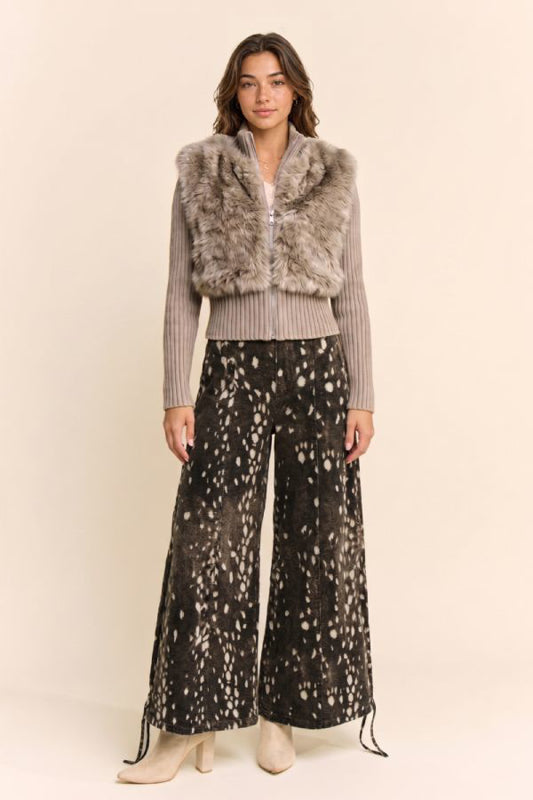 Bambi Spotted Corduroy Wide Leg Pants – Chocolate Brown High Waist Printed Trousers