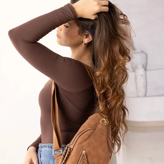 Nikki Faux Suede Dual-Compartment Sling Crossbody Bag