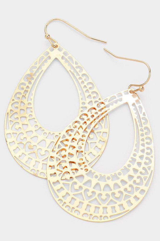 Teardrop Brass Metal Filigree Earrings