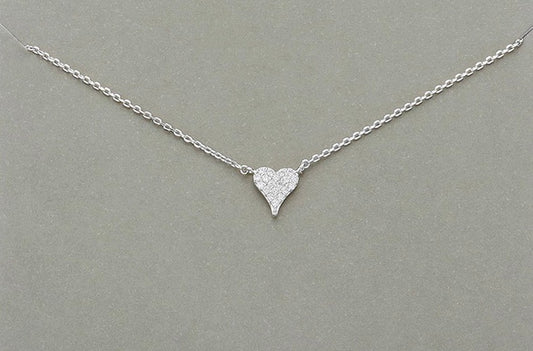 Brass Metal Stone Paved Heart Pendant Necklace