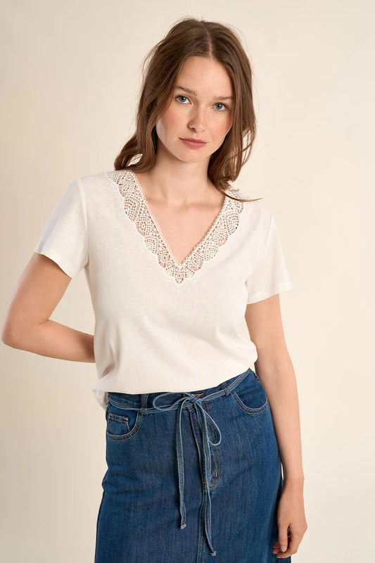 Straight Fit V-Neck Tee with Openwork Cutouts – Flattering Short Sleeve Top