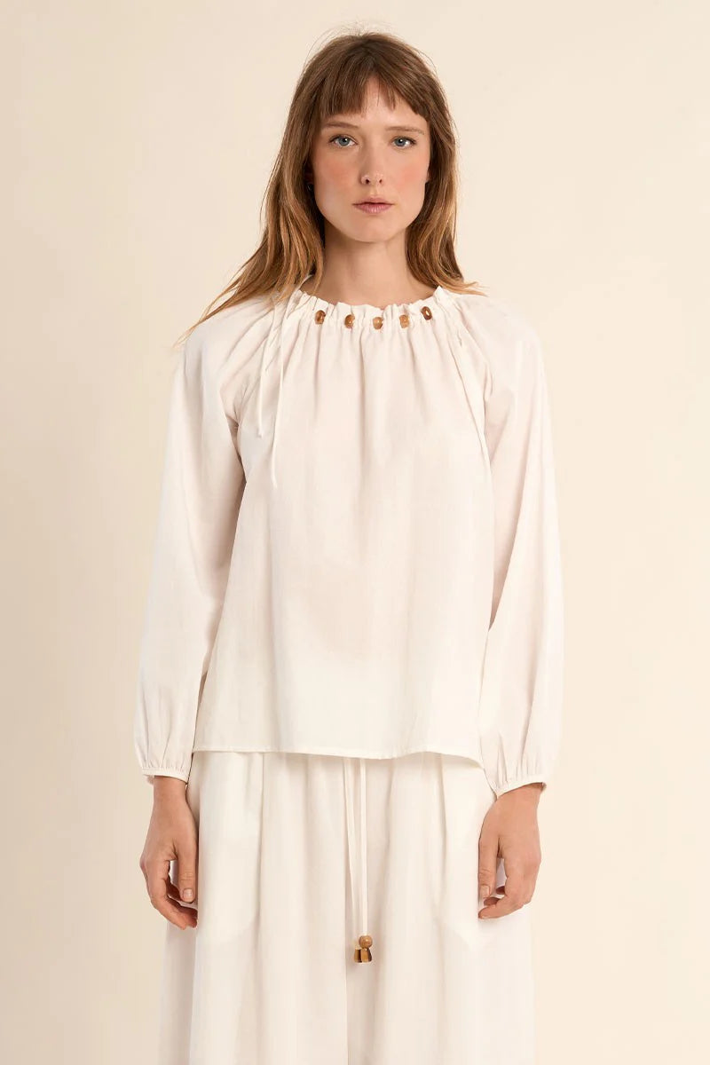 Beaded Puff Sleeve Blouse – Flattering Straight Fit Long Sleeve Top