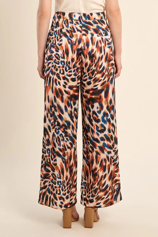 High Waist Printed Straight Leg Trousers with Side Pockets