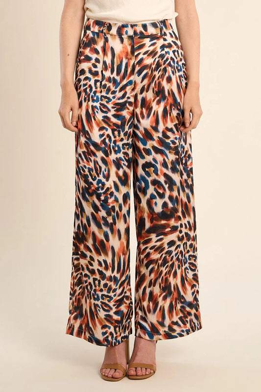 High Waist Printed Straight Leg Trousers with Side Pockets