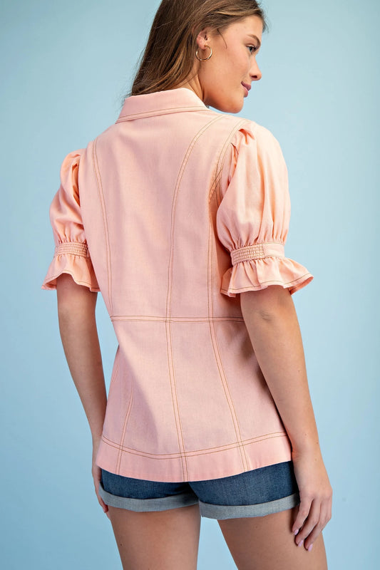 Peachy Keen Linen Button Down