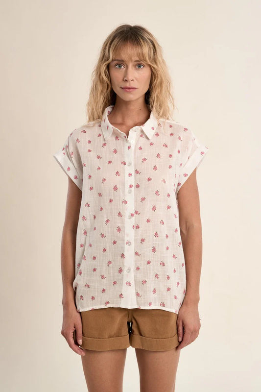 Floral Sleeveless Cotton Blouse – Shirt Collar Button Front Top