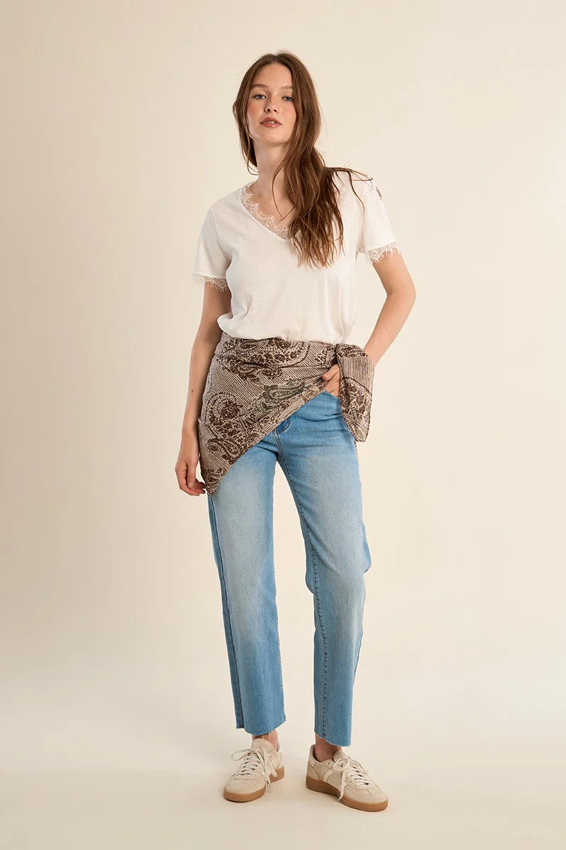 Brown Printed Cotton Scarf – Large Rectangular Lightweight Scarf in Neutral Earth Tones