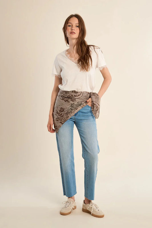 Brown Printed Cotton Scarf – Large Rectangular Lightweight Scarf in Neutral Earth Tones