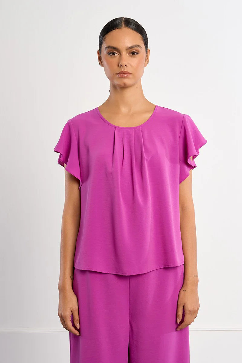 Bougainvillea Bloom Pretty Pleats Ruffle Top
