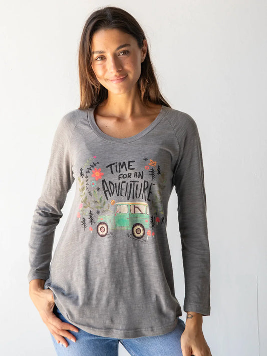 Time For An Adventure Long Sleeve Boho Cotton Tee Shirt
