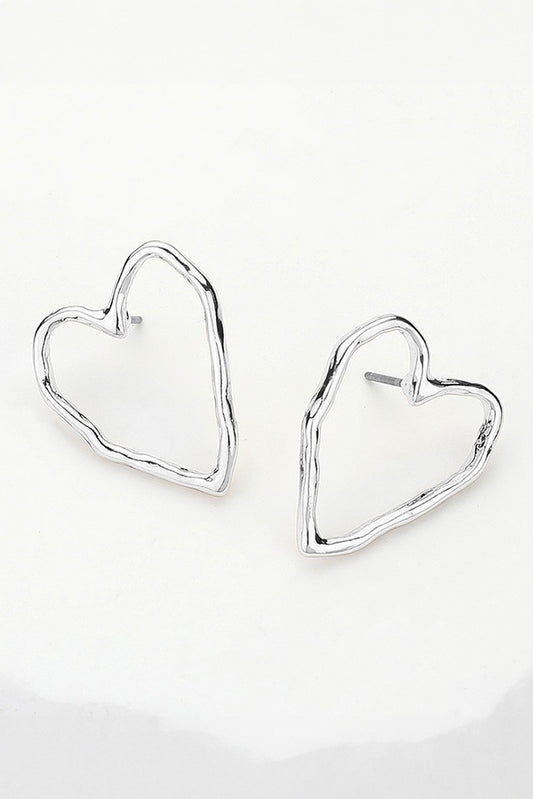 Hammered Metal Open Heart Stud Earrings
