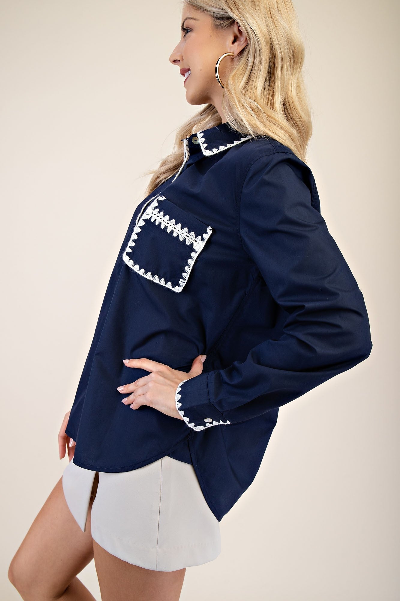 Front Button Embroidered Shirt