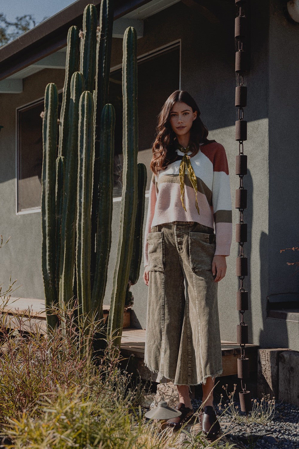 Olive Mineral Washed Corduroy Wide Leg Crop Pants with Frayed Hem