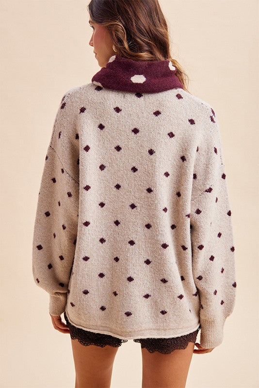 Polka Dot Shawl Collar Oversized Cardigan | Women's Cozy Button Front Sweater