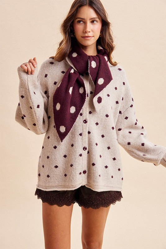 Polka Dot Shawl Collar Oversized Cardigan | Women's Cozy Button Front Sweater