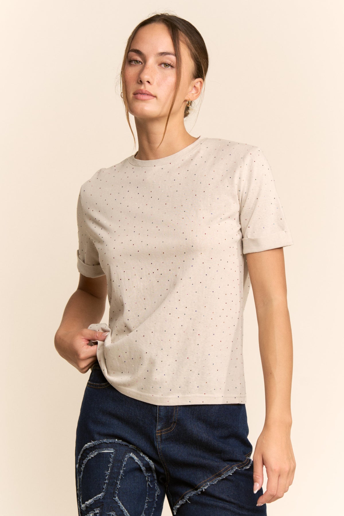 Allover Rhinestone Relaxed Crewneck Tee