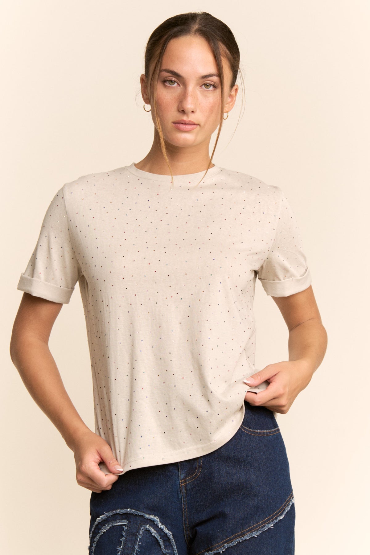 Allover Rhinestone Relaxed Crewneck Tee
