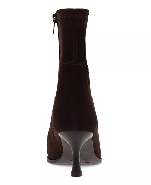 MIA Aletta women's pointed toe faux leather ankle booties with 2.5-inch kitten heel and sleek pull-on design.
