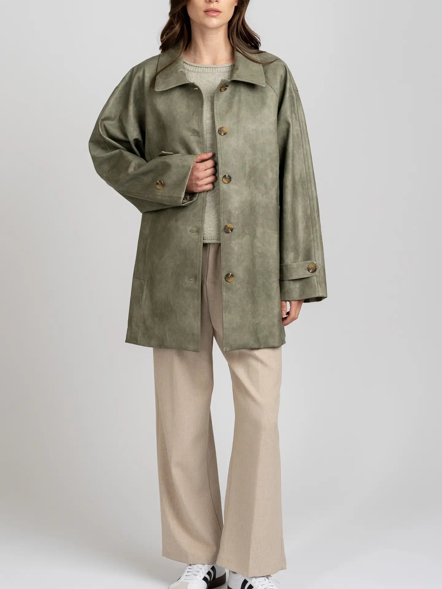 Women's Faux Suede Jacket | Button Front Collared Lightweight Layering Jacket