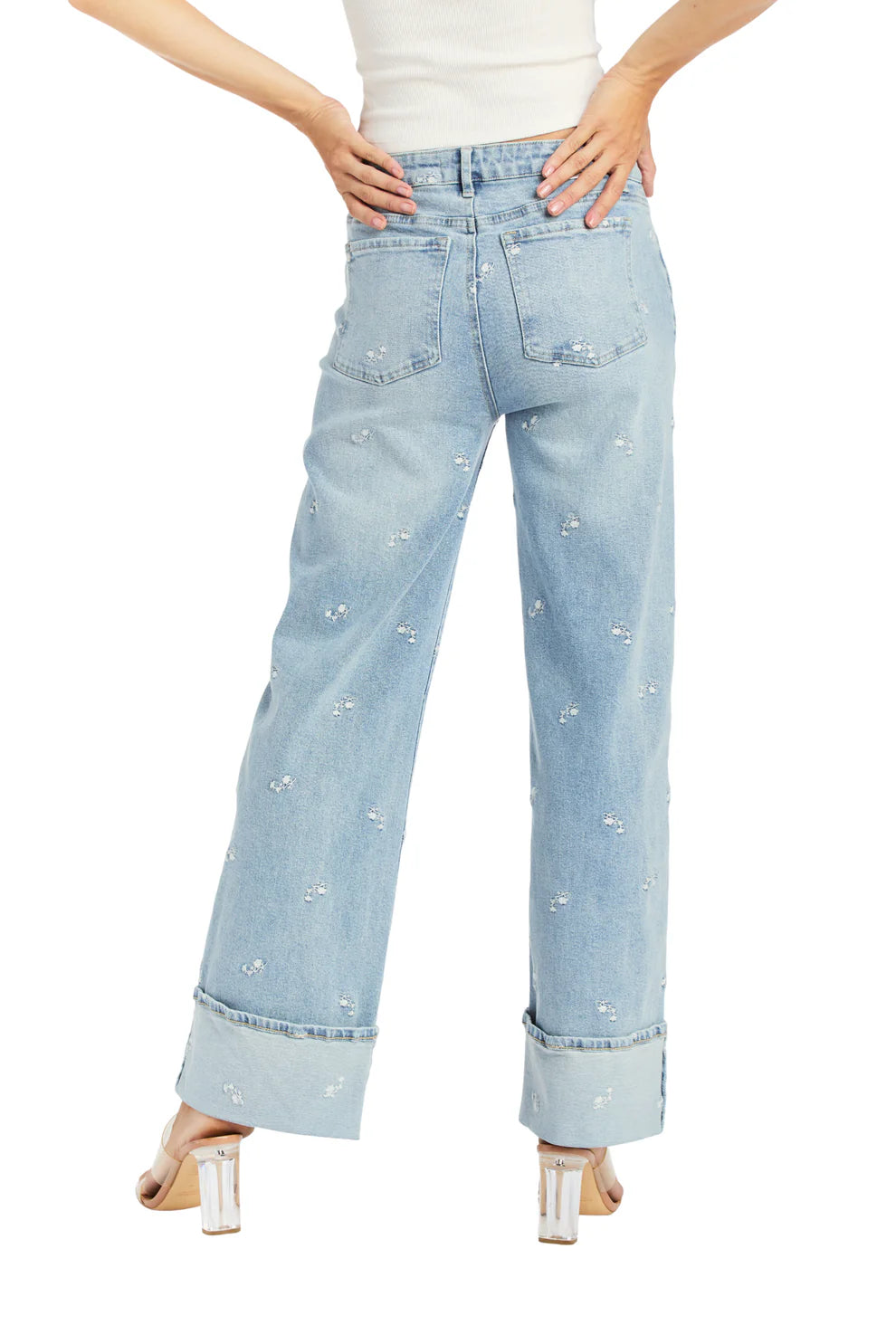 Floral Embroidery Wide Crop Jeans