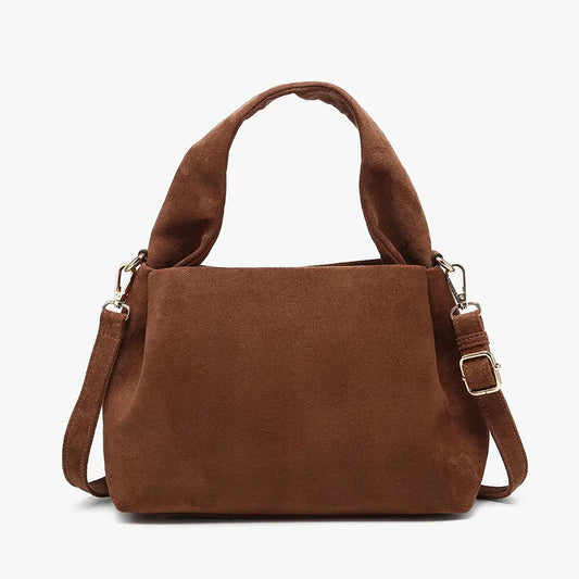 Lia Faux Suede Satchel Handbag with Top Handle