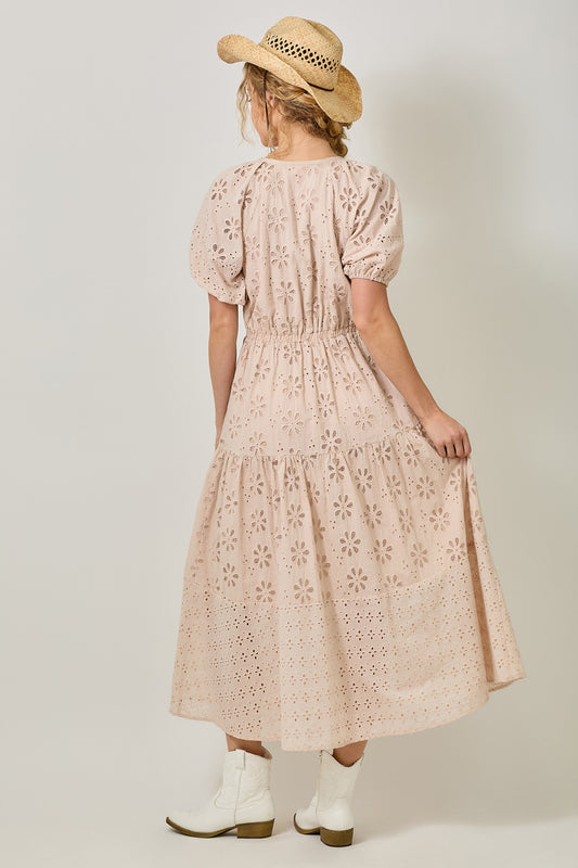 Puff Sleeve Tiered Eyelet Dress