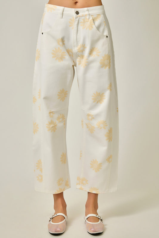 Petal Pop Printed Barrel Jeans