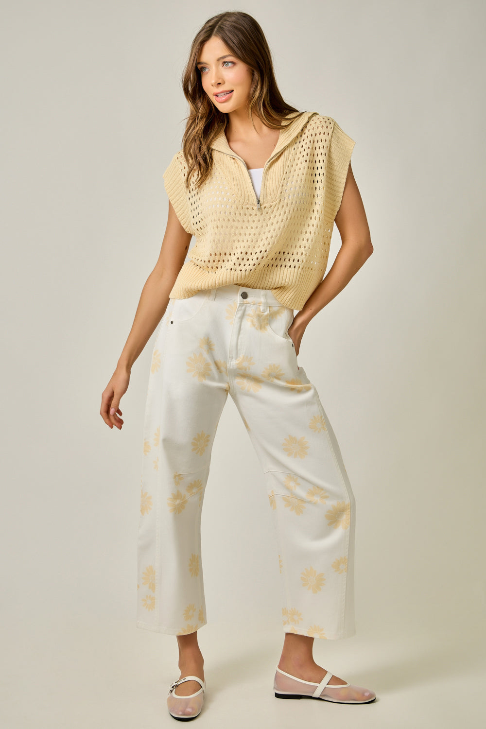 Petal Pop Printed Barrel Jeans