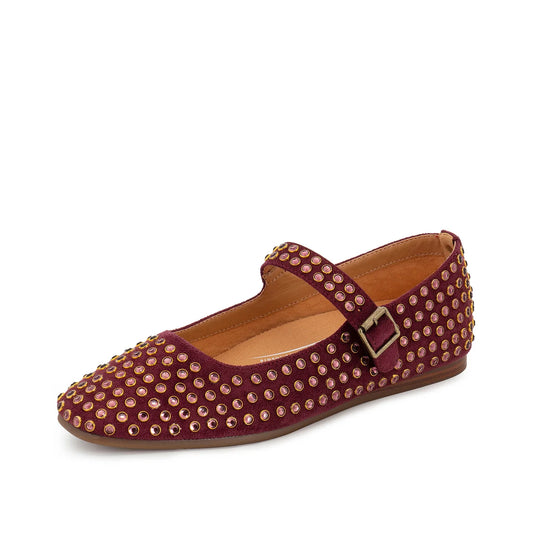 Women's Rhinestone Mary Jane Flats | Sparkly Square Toe Ballet Shoes with Removable Comfort Insole