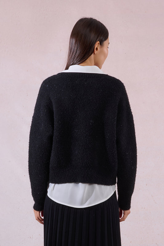 Sweetheart Fuzzy V-Neck Sweater