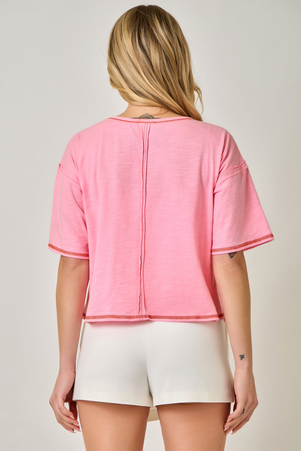 Pink Floral Beaded Relaxed Fit T-Shirt – Boxy Tee with Round Neckline & Half Sleeves