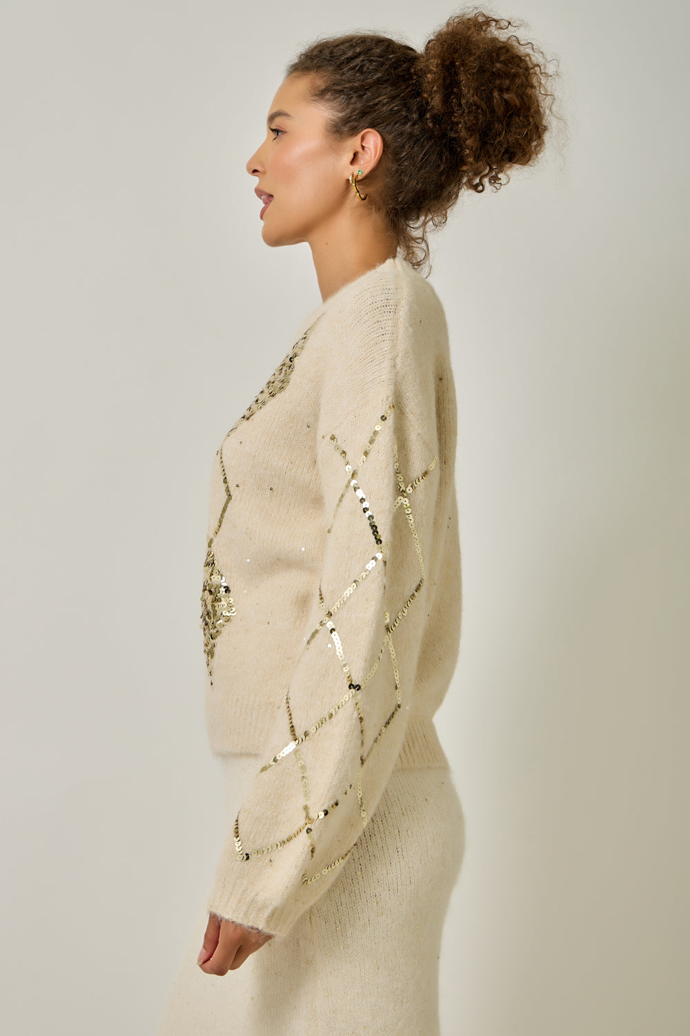 Argyle Sequin Mohair Sweater with Bubble Sleeves