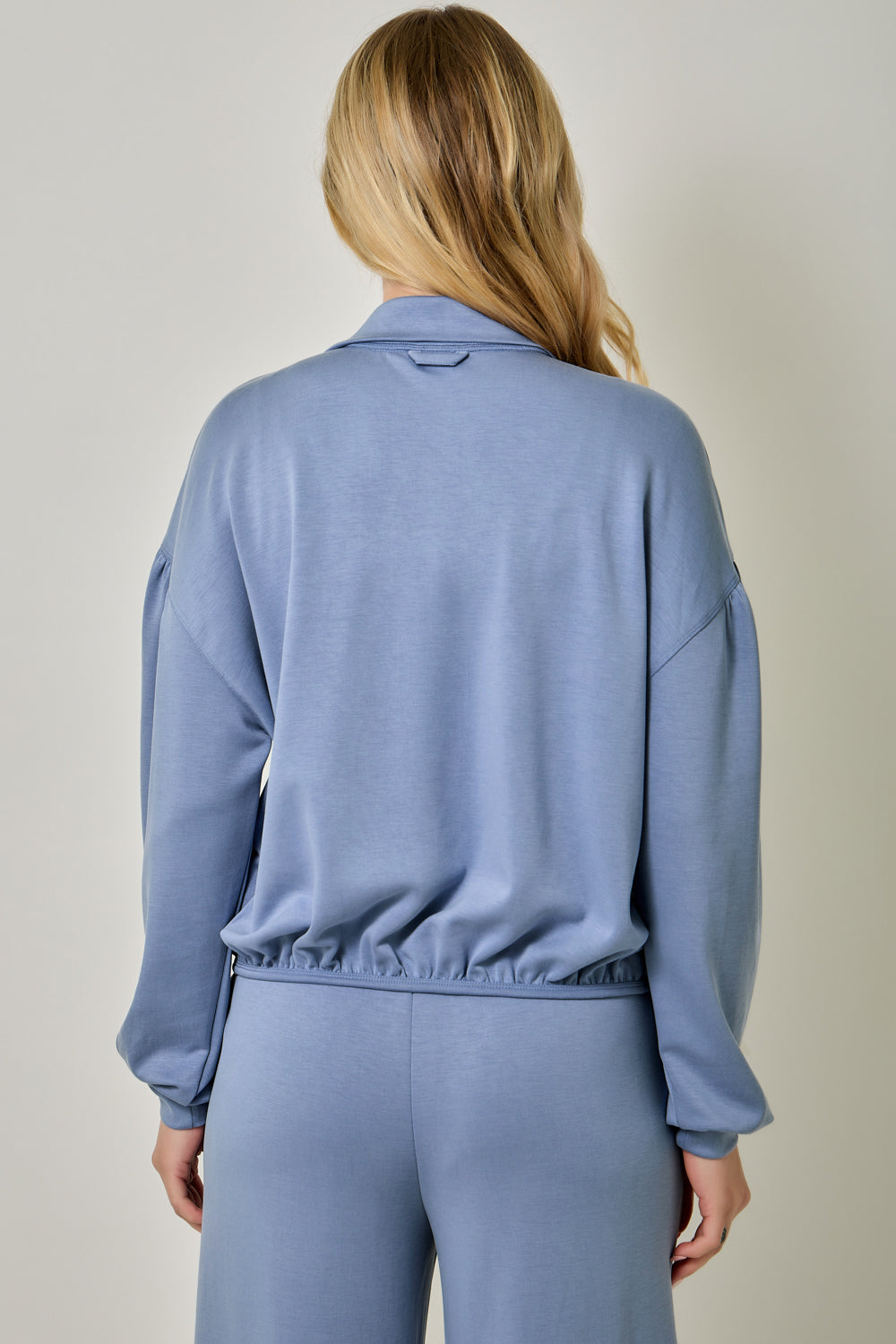 Scuba Jersey Athletic Zip-Up Jacket with Ruched Sleeves
