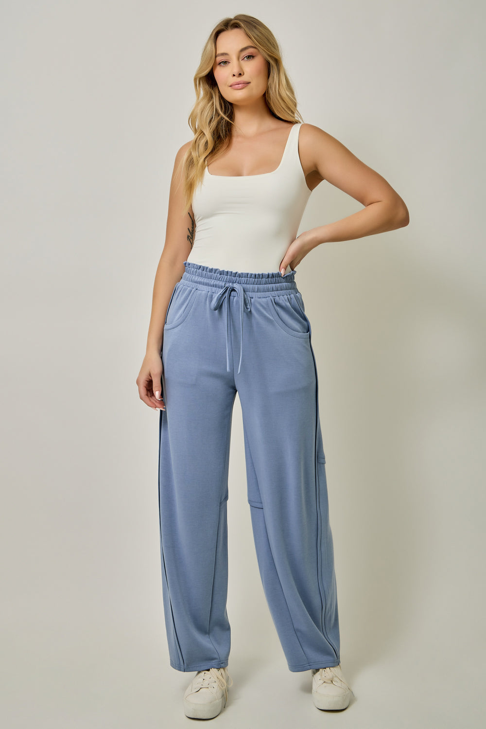 Scuba Jersey Barrel Pants with Drawstring Waist & Pockets