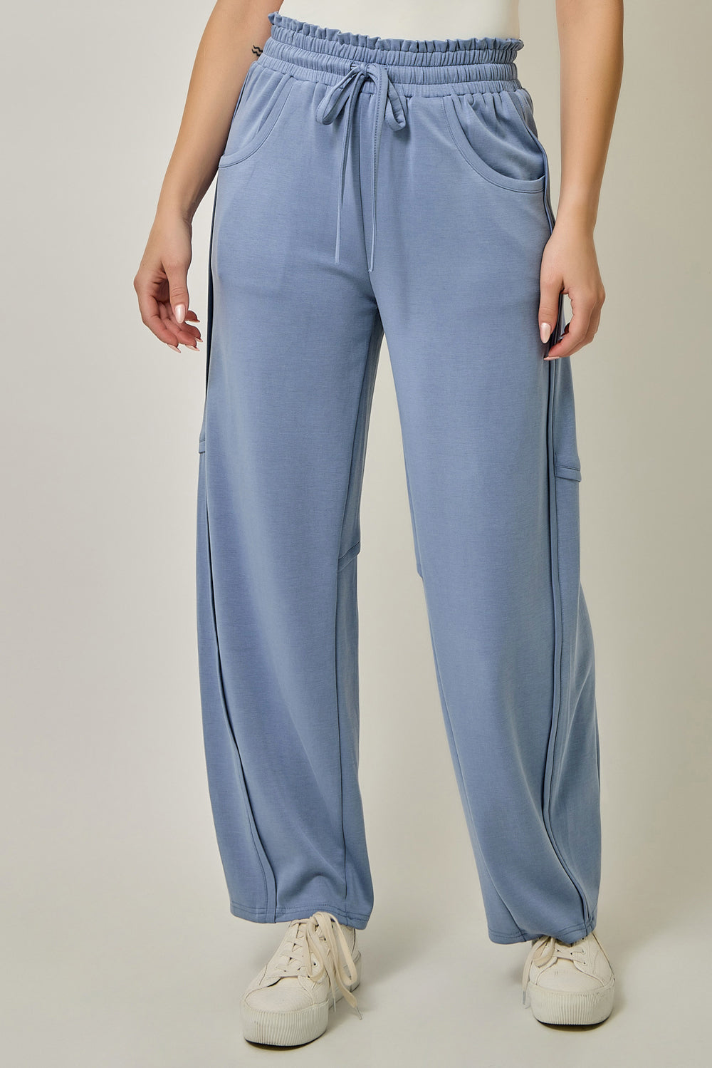 Scuba Jersey Barrel Pants with Drawstring Waist & Pockets