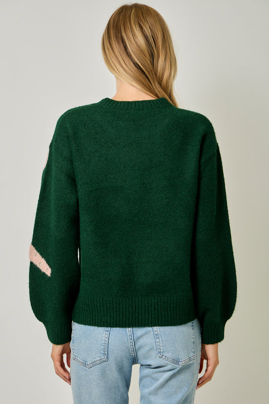 Women’s Rhinestone Ribbon Sweater with Bubble Sleeves