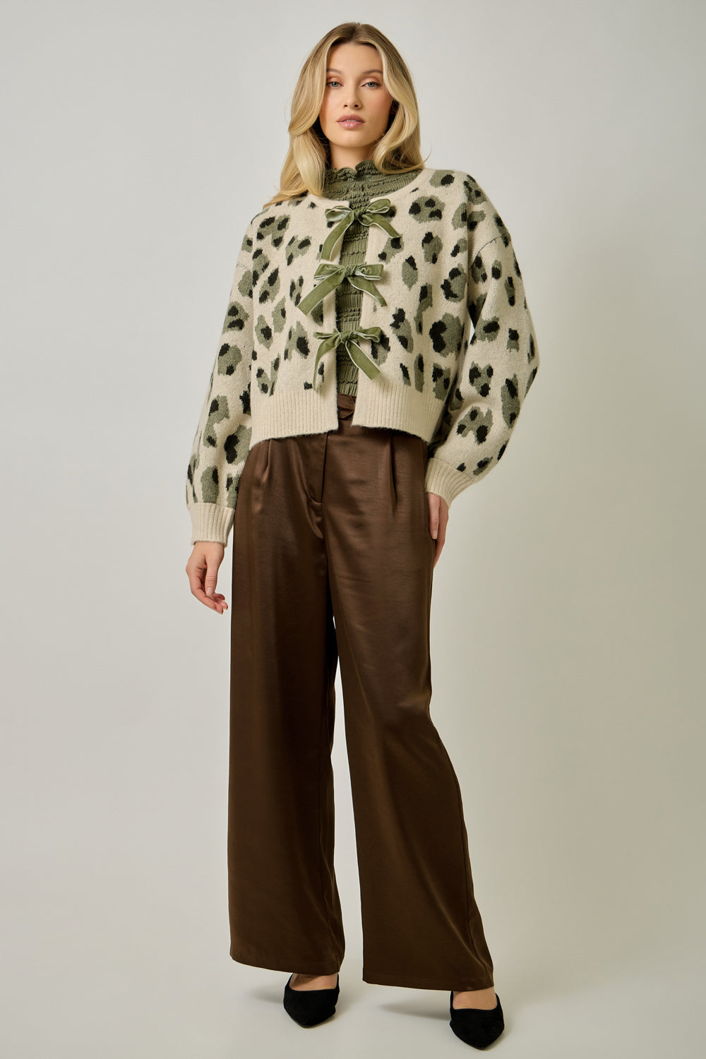Women’s Leopard Print Tie-Front Cardigan with Bow Details