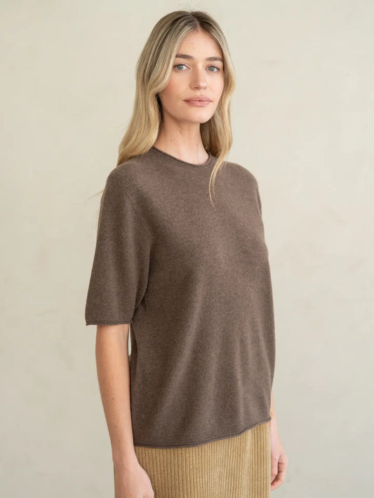 Women's Fine Gauge Knit Short Sleeve Sweater | Relaxed Crew Neck Lightweight Pullover