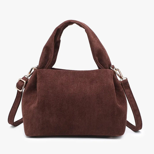 Lia Faux Suede Satchel Handbag with Top Handle