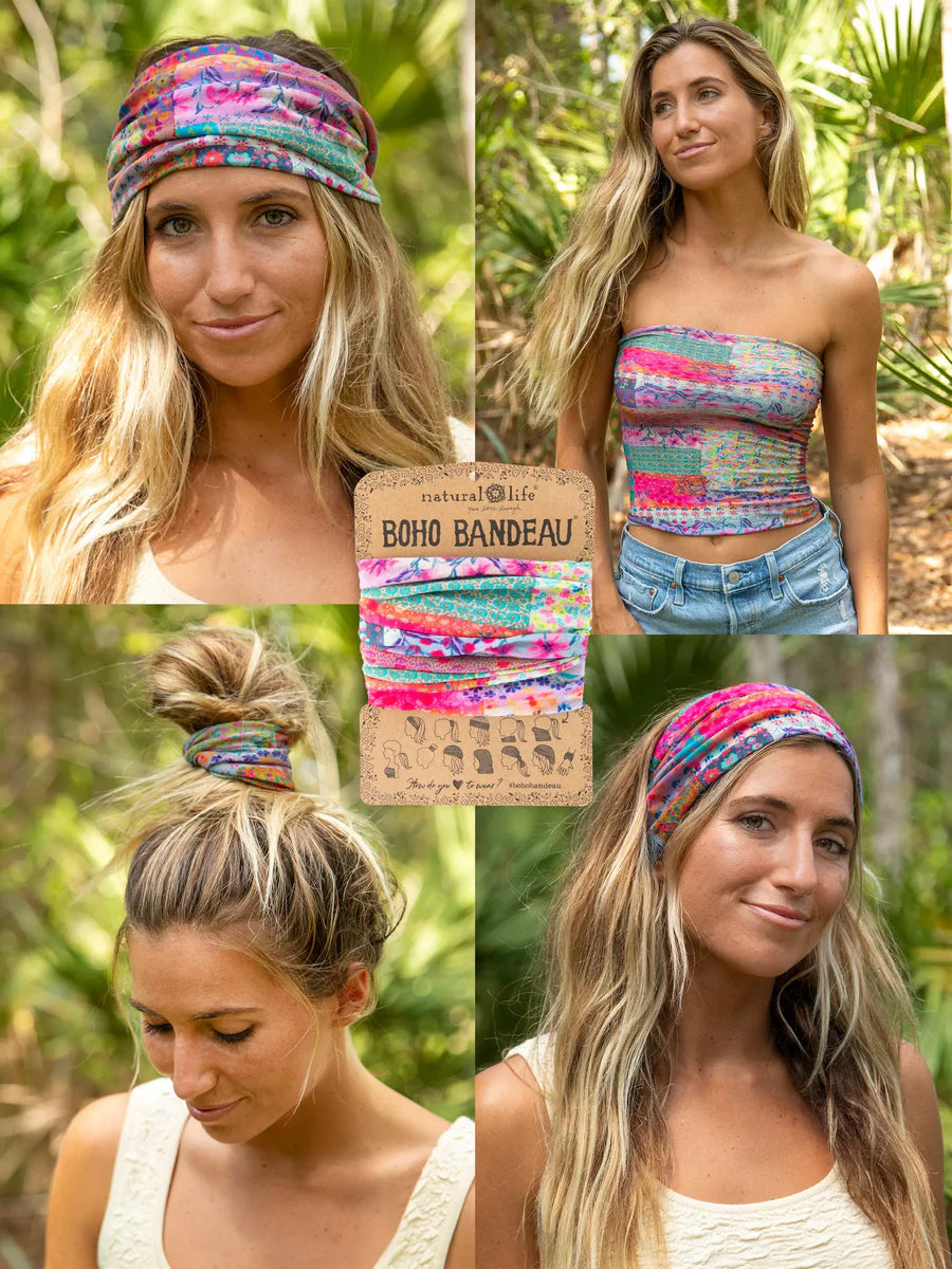 Pink Watercolor Patchwork Full Boho Bandeau® Headband