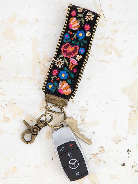 Natural Life Black Embroidered Key Chain