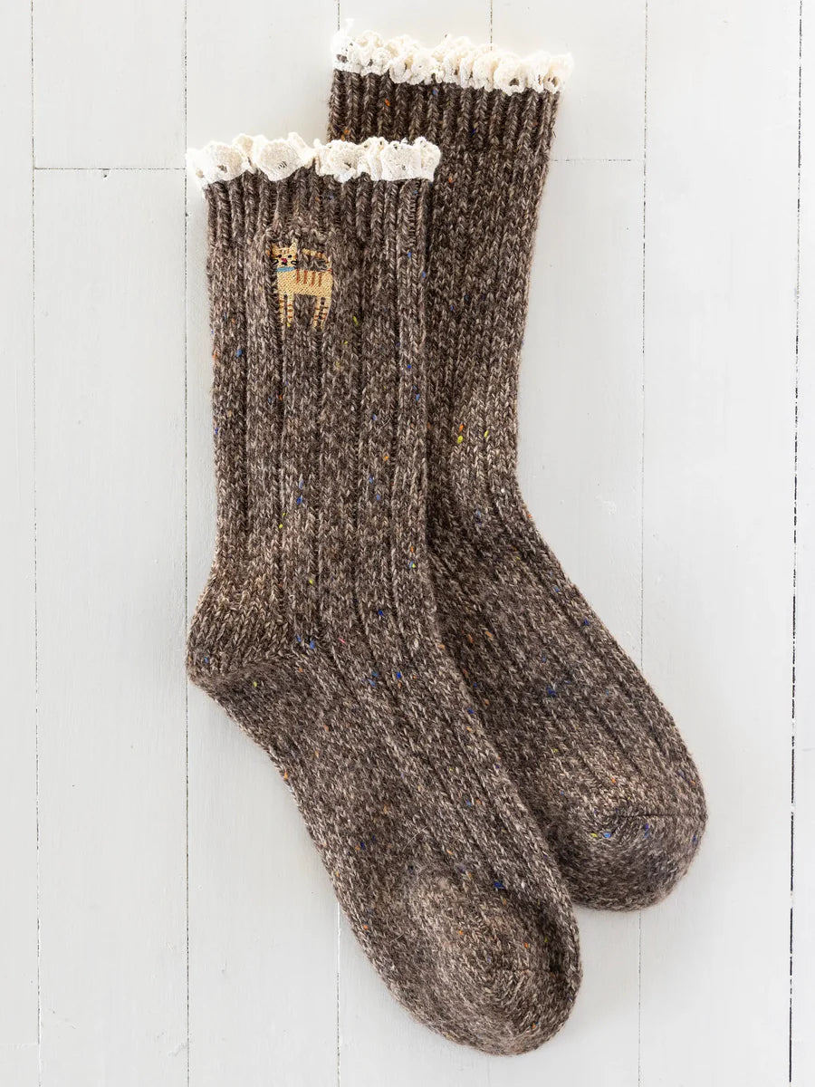 Cat Little Things Embroidered Socks