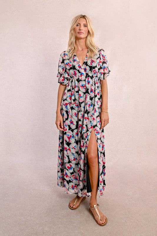Empire Waist High Slit Floral Maxi Dress Pizzazz Beloit