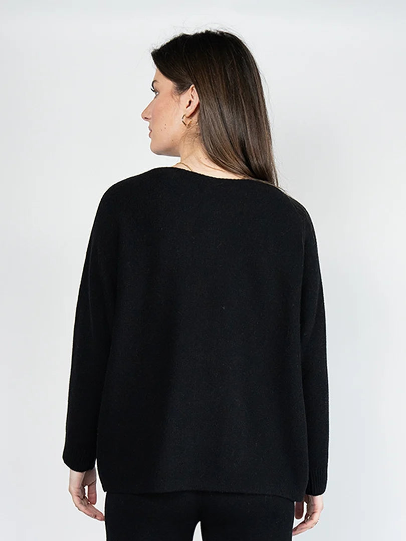 Black Relaxed Fit Sweater with Silver Sparkle Stripe