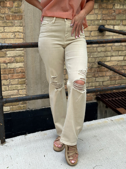 Judy Blue High Waist Garment Dyed Destroyed 90's Straight Jeans